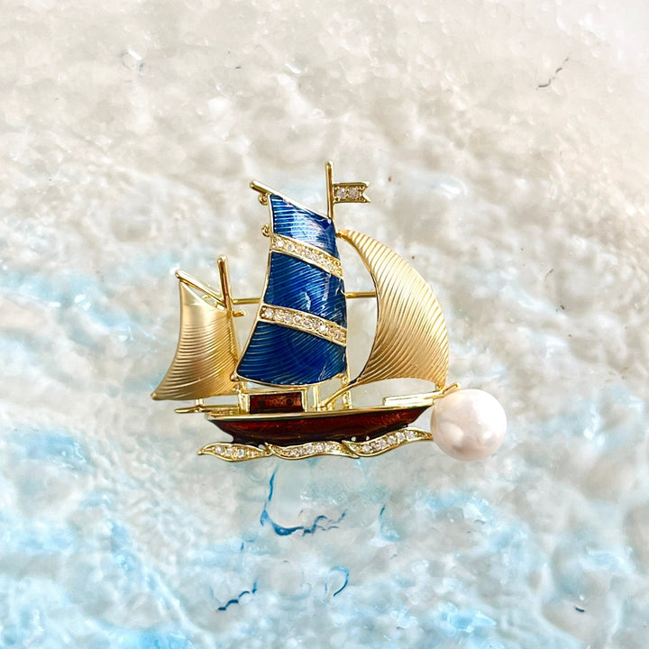 Retro Sailing Schooner Ship Brooch - Natural Bunny Accessories