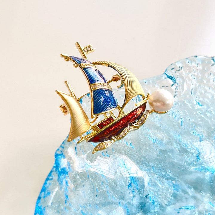 Retro Sailing Schooner Ship Brooch - Natural Bunny Accessories