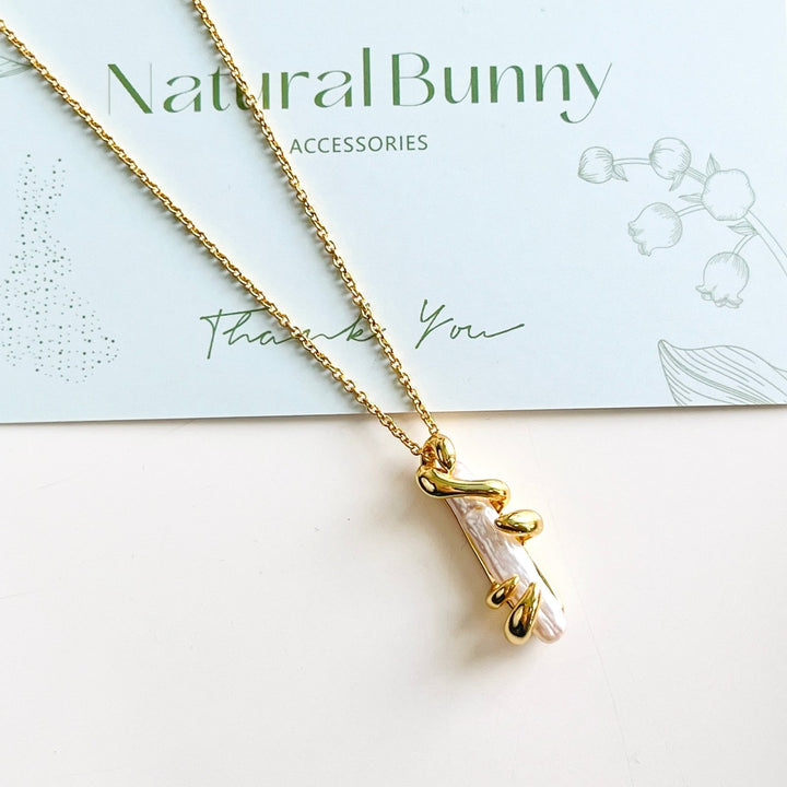 Retro Style Long Baroque Pearl Necklace / Ring - Natural Bunny Accessories