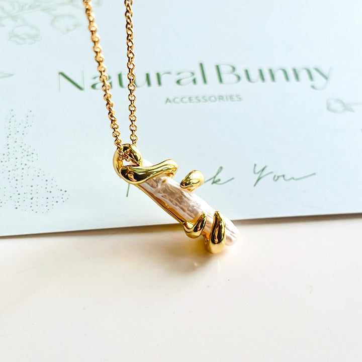 Retro Style Long Baroque Pearl Necklace / Ring - Natural Bunny Accessories