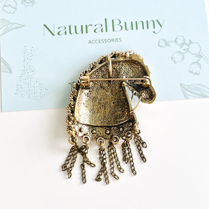 Retro White Horse Tassel Brooch - Natural Bunny Accessories