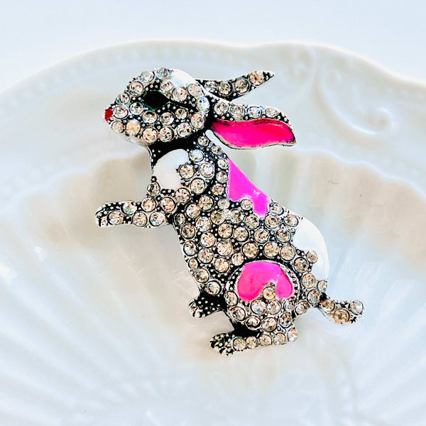 Rhinestone Rabbit Brooch