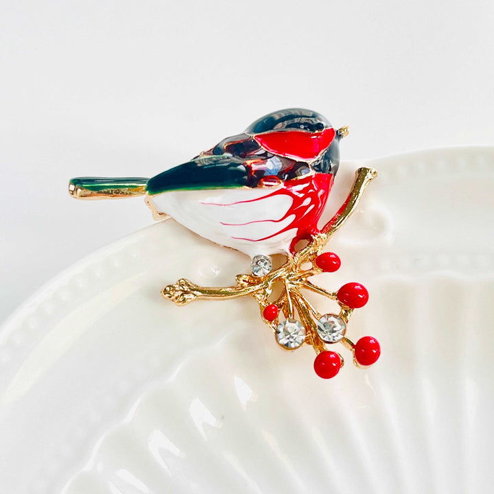 Robin With Berry Brooch