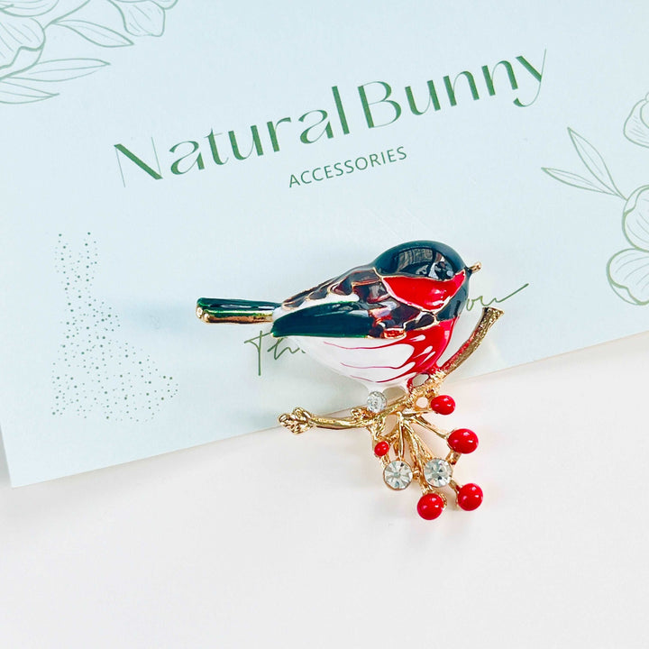 Robin With Berry Brooch