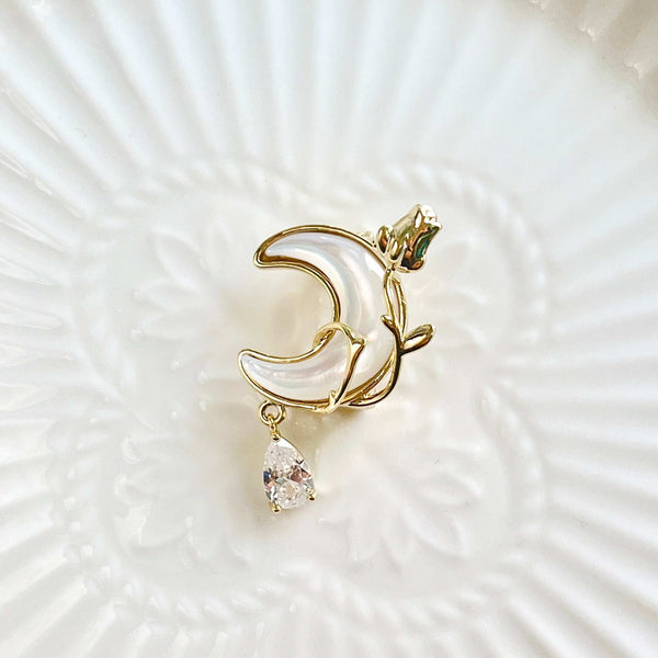 Romantic Moon And Rose Brooch