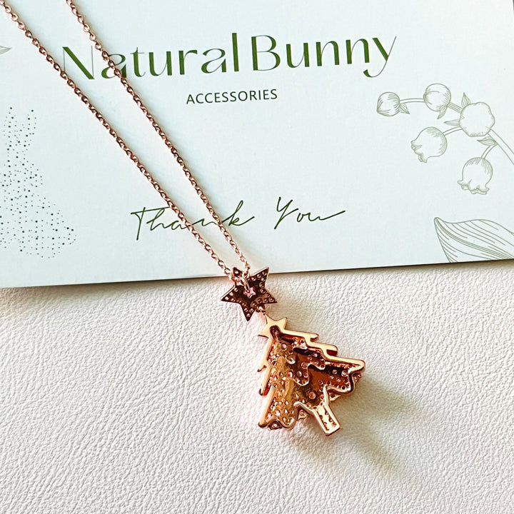 Rose Pink Christmas Tree Star Earrings | Necklace Set - Natural Bunny Accessories
