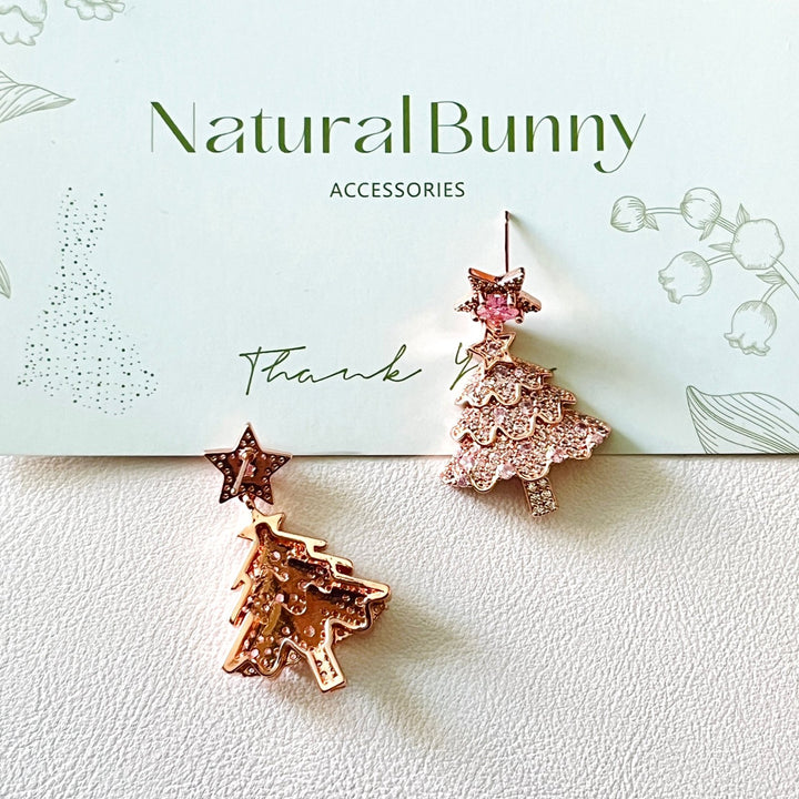 Rose Pink Christmas Tree Star Earrings | Necklace Set - Natural Bunny Accessories
