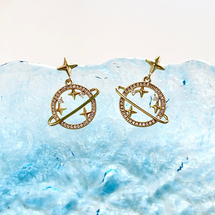 Saturn Planet Drop Earrings - Natural Bunny Accessories