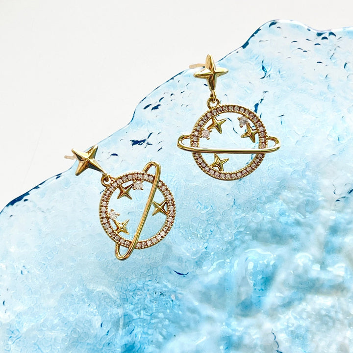 Saturn Planet Drop Earrings - Natural Bunny Accessories