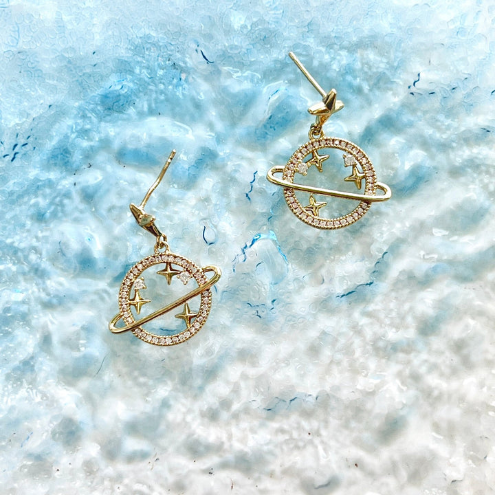 Saturn Planet Drop Earrings - Natural Bunny Accessories