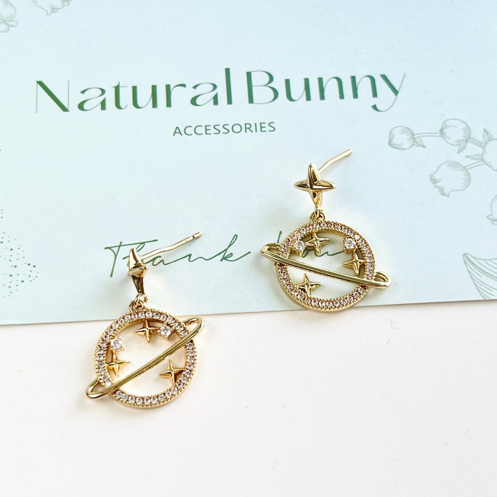 Saturn Planet Drop Earrings - Natural Bunny Accessories