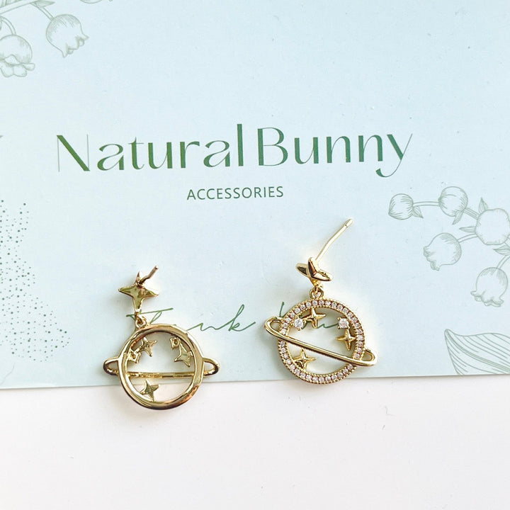 Saturn Planet Drop Earrings - Natural Bunny Accessories