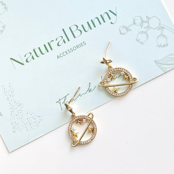 Saturn Planet Drop Earrings - Natural Bunny Accessories