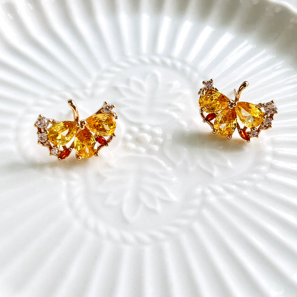 Shining Autumn Ginkgo Leaf Stud Earrings