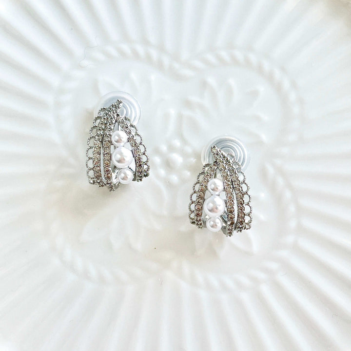 Silver Lace Pearl Hoop Earrings / Clip-on Earrings