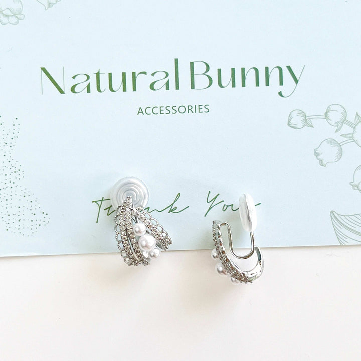 Silver Lace Pearl Hoop Earrings / Clip-on Earrings