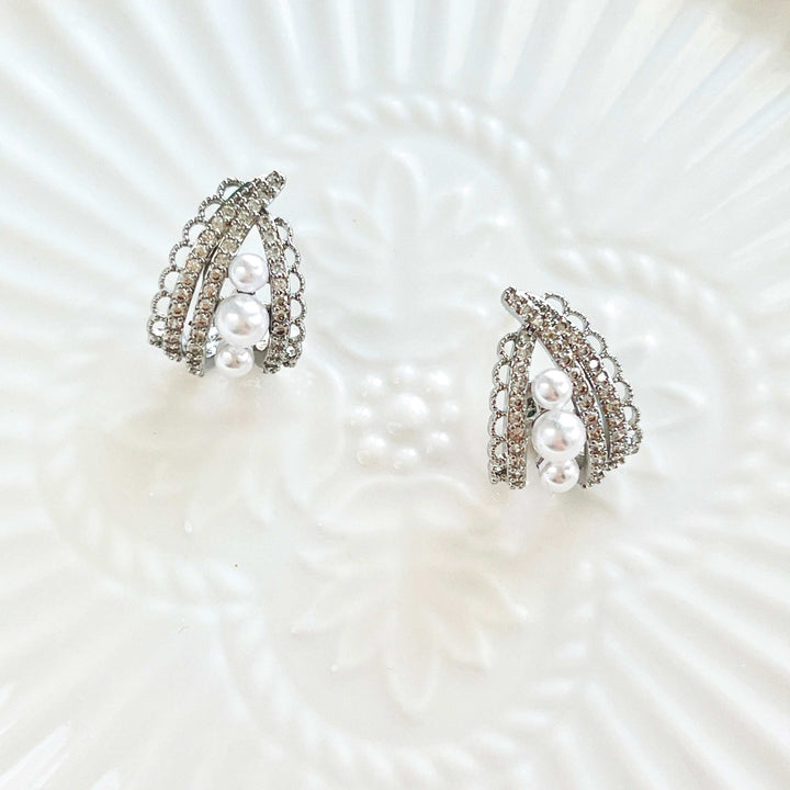 Silver Lace Pearl Hoop Earrings / Clip-on Earrings