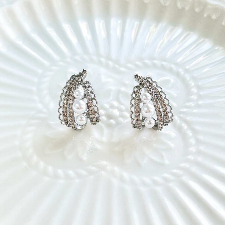 Silver Lace Pearl Hoop Earrings / Clip-on Earrings