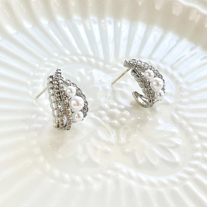 Silver Lace Pearl Hoop Earrings / Clip-on Earrings