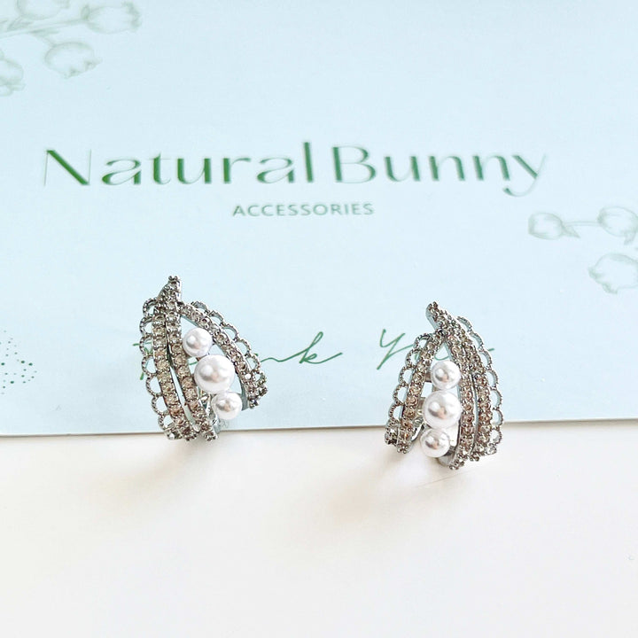 Silver Lace Pearl Hoop Earrings / Clip-on Earrings