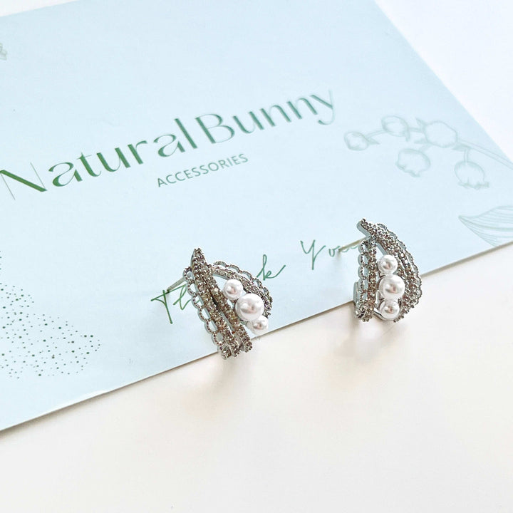 Silver Lace Pearl Hoop Earrings / Clip-on Earrings