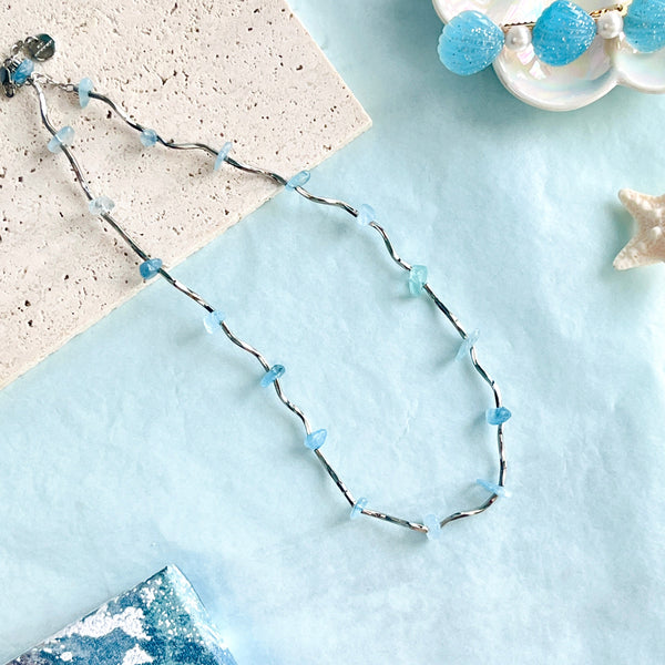 Silvery Aquamarine Beaded Necklace