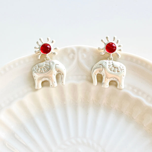 Silvery Elephant Sun Earrings