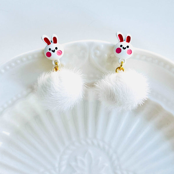 Snow Rabbit Fluffy Earrings