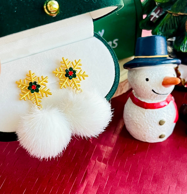Snowflake Fluffy Fur Earrings