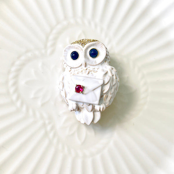 Snowy Owl With Letter Brooch