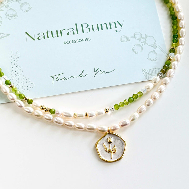 White Tulip Pendant Pearl Necklace