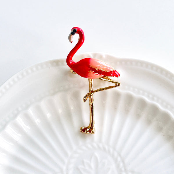 Standing Vermilion Flamingo Brooch