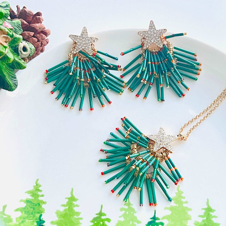 Star Christmas Tree Earrings / Necklace Set