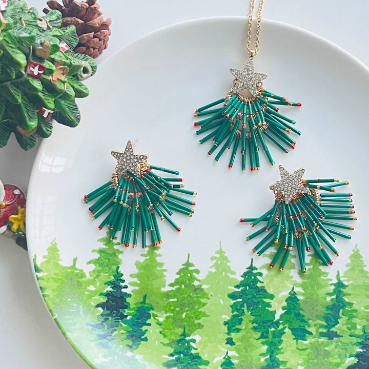 Star Christmas Tree Earrings / Necklace Set
