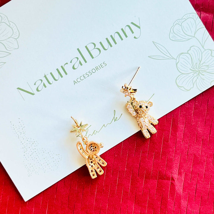Star Teddy Bear Drop Earrings