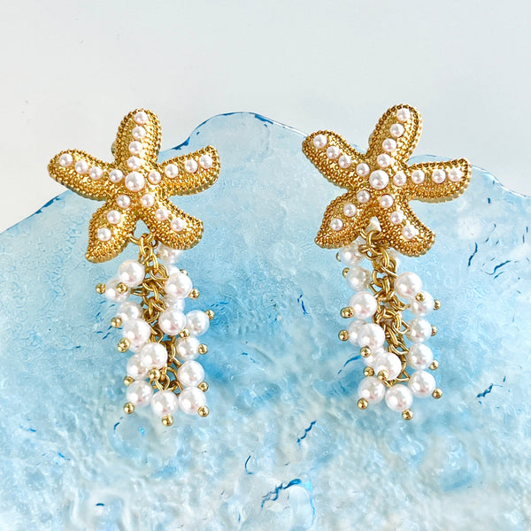 Starfish Pearl Tassel Earrings