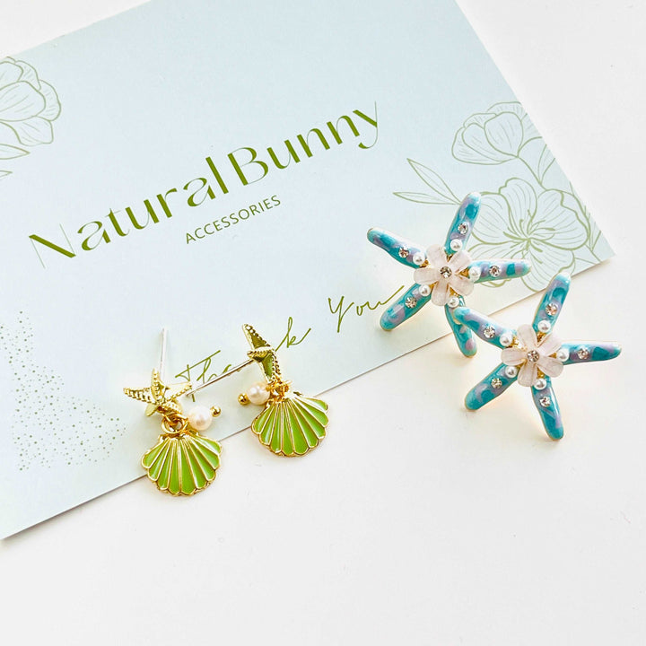 Blue Starfish Flower Stud Earrings