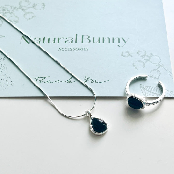 Sterling Silver Black Onyx Open Ring - Natural Bunny Accessories