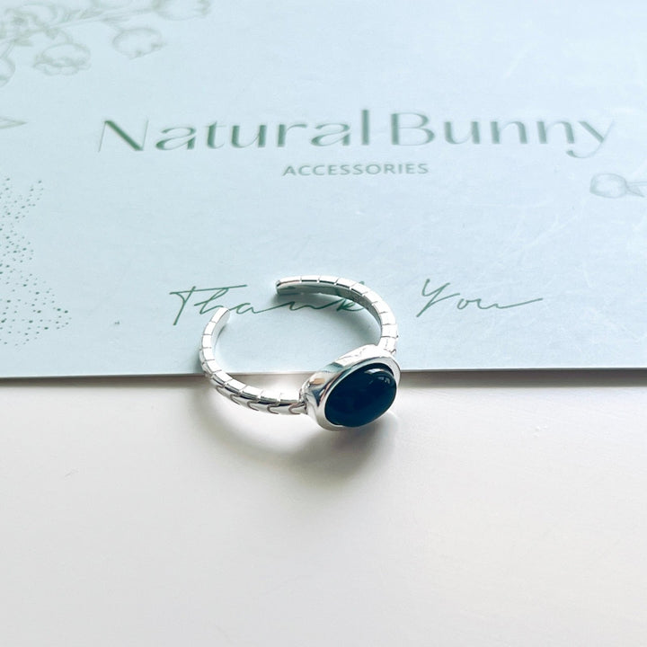 Sterling Silver Black Onyx Open Ring - Natural Bunny Accessories