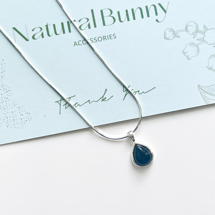Sterling Silver Black Onyx Teardrop Pendant Necklace - Natural Bunny Accessories