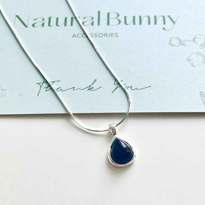 Sterling Silver Black Onyx Teardrop Pendant Necklace - Natural Bunny Accessories