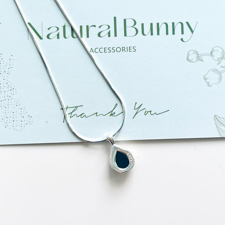 Sterling Silver Black Onyx Teardrop Pendant Necklace - Natural Bunny Accessories