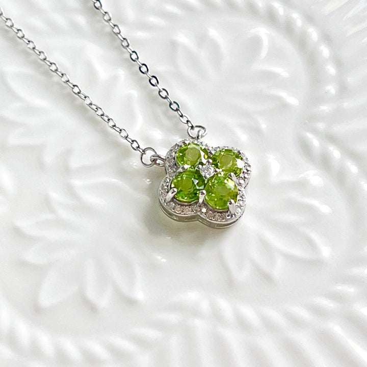 Sterling Silver Four Leaf Clover Peridot Pendant Necklace - Natural Bunny Accessories