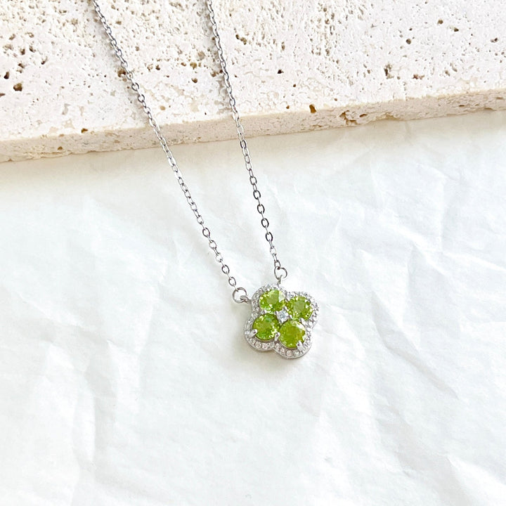 Sterling Silver Four Leaf Clover Peridot Pendant Necklace - Natural Bunny Accessories
