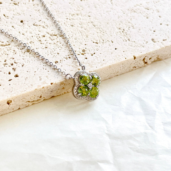 Sterling Silver Four Leaf Clover Peridot Pendant Necklace - Natural Bunny Accessories