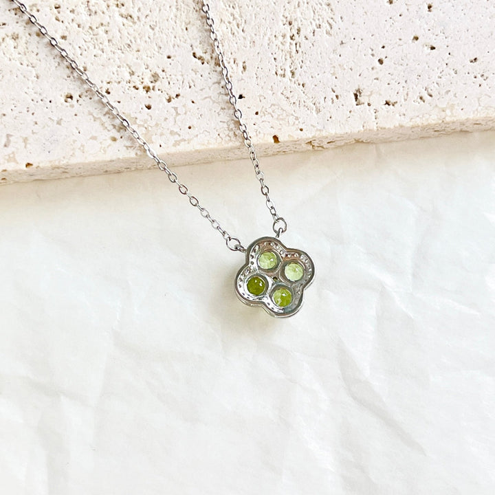 Sterling Silver Four Leaf Clover Peridot Pendant Necklace - Natural Bunny Accessories