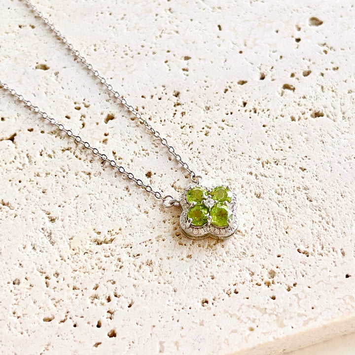 Sterling Silver Four Leaf Clover Peridot Pendant Necklace - Natural Bunny Accessories