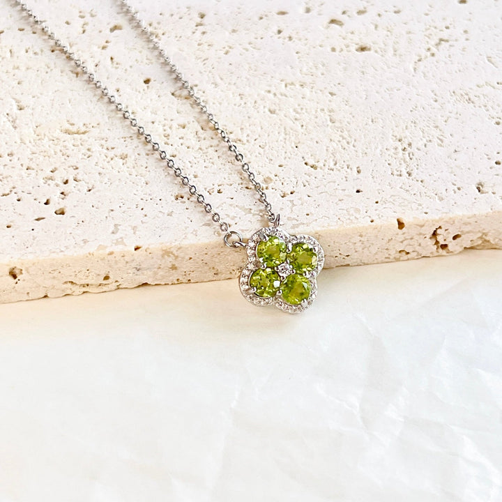 Sterling Silver Four Leaf Clover Peridot Pendant Necklace - Natural Bunny Accessories
