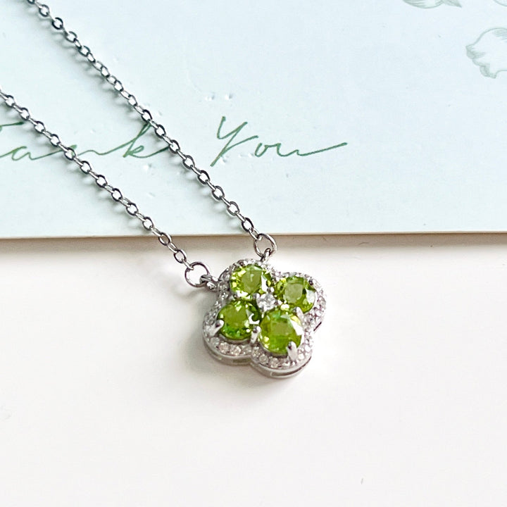 Sterling Silver Four Leaf Clover Peridot Pendant Necklace - Natural Bunny Accessories