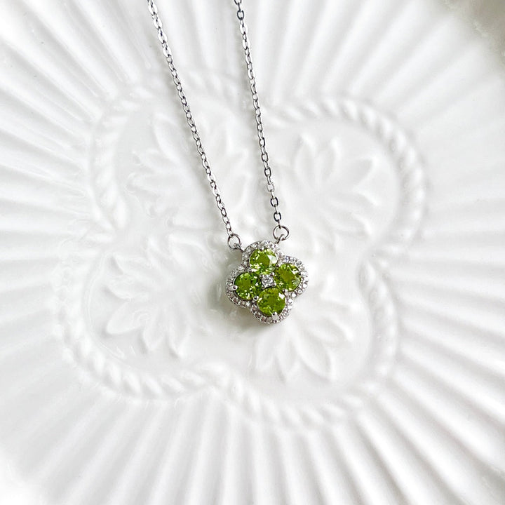 Sterling Silver Four Leaf Clover Peridot Pendant Necklace - Natural Bunny Accessories